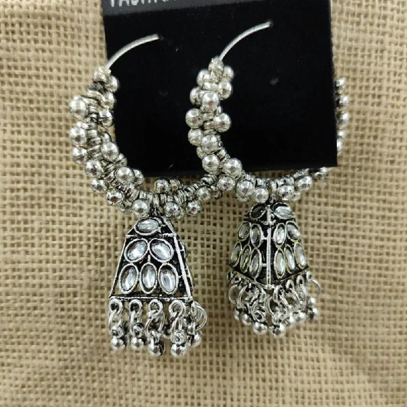 women floral earrings -Akruti Collection Oxidised Plated Kundan And Ghungroo Jhumki Earring