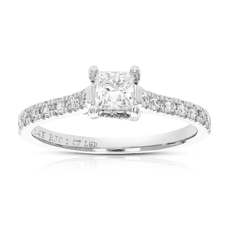 women art deco engagement rings -1 cttw Wedding Engagement Ring for Women, Round Lab Grown Diamond Ring in 14K White Gold, Prong Setting