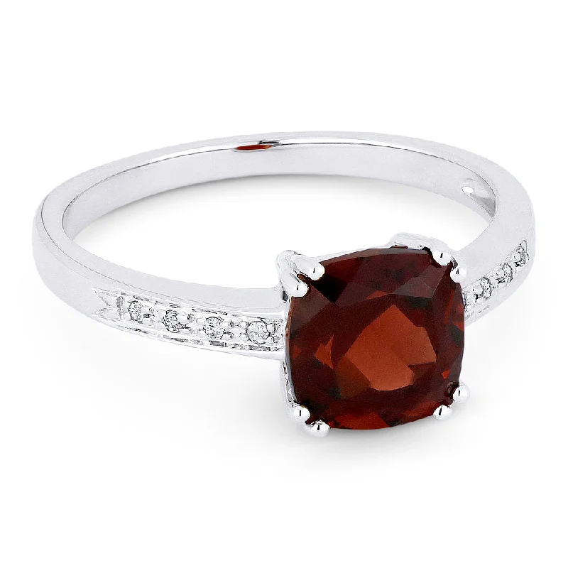 women trendy engagement rings -14K White Gold,garnet Ring