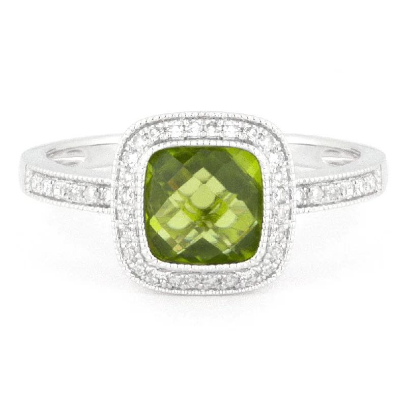 women oval diamond engagement rings -14K White Gold,peridot Ring