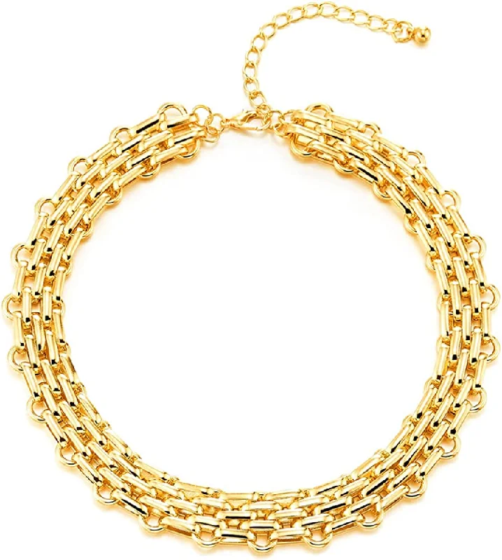 women designer necklaces -Gold Color Interwoven Braided Link Chain Statement Necklace, Large Collar Necklace Party Dress