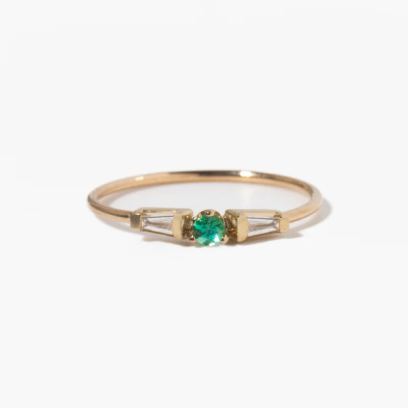 women affordable engagement rings -Emerald & Tapered Baguette Diamond Three-Stone Ring