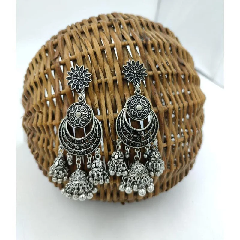 women gold stud earrings -Akruti Collection Oxidised Plated Kundan And Ghungroo Jhumki Earring