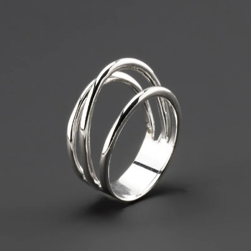 women diamond rings -Minimalist Sterling Silver Three Band Ring