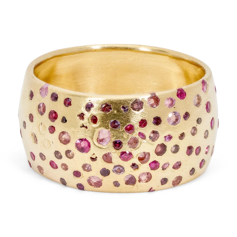 women yellow gold rings -Plum Blossom Confetti Barrel Ring - Size 9 - 11028