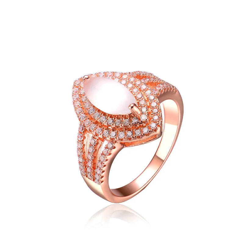 women cushion engagement rings -GENEVIVE Sterling Sivlver Rose Gold Plated Cubic Zirconia Coctail Ring