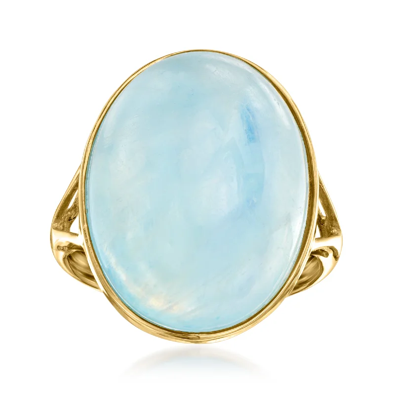 women gold solitaire engagement rings -Ross-Simons 20x15mm Aquamarine Cabochon Ring in 14kt Yellow Gold