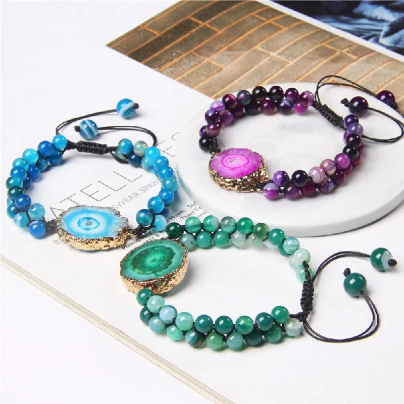 women vintage-style bangles -Druzy Agate Woven Bead Bracelet