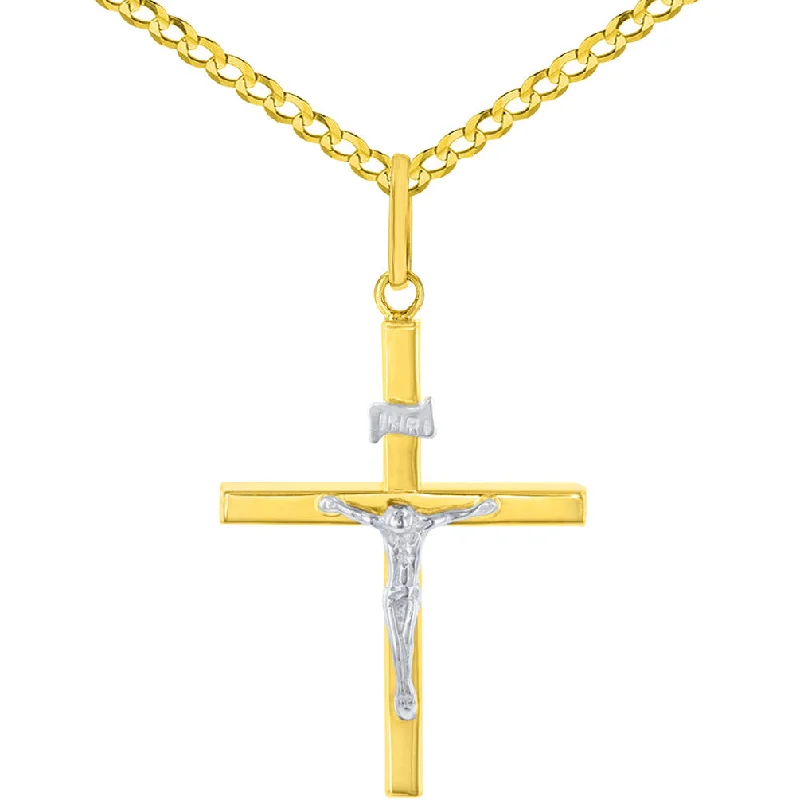 women unique necklaces -14K Two-Tone Gold Slender Cross INRI Crucifix Pendant Necklace