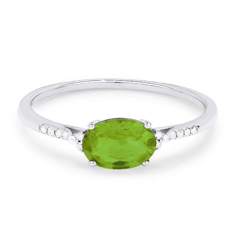 women custom engraved engagement rings -14K White Gold,peridot Ring