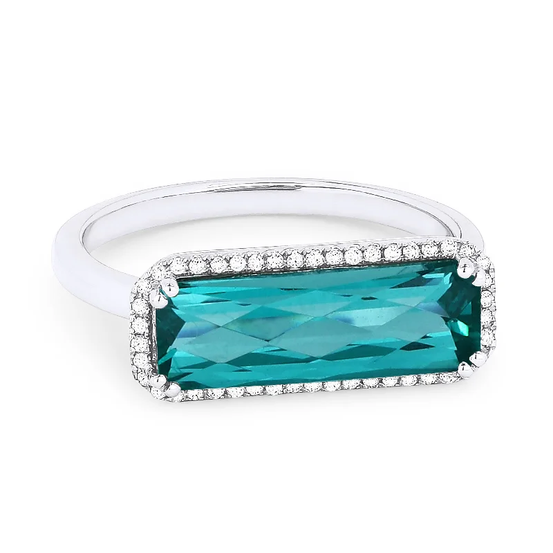 women vintage diamond engagement rings -14K White Gold,created Tourmaline Paraiba Ring