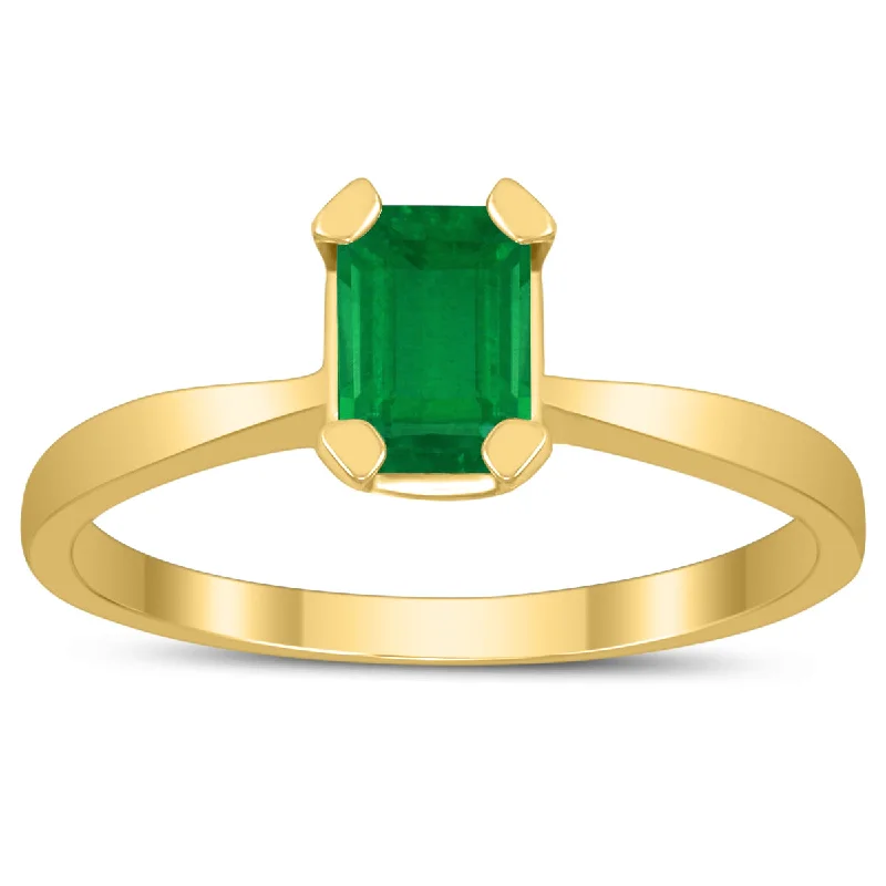 women men’s engagement rings -Emerald Shaped 6X4Mm Emerald Solitaire Ring In 10K Yellow Gold