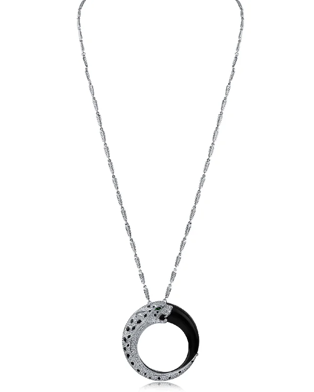 women modern necklaces -Pave Cubic Zirconia Panther Pendant Necklace