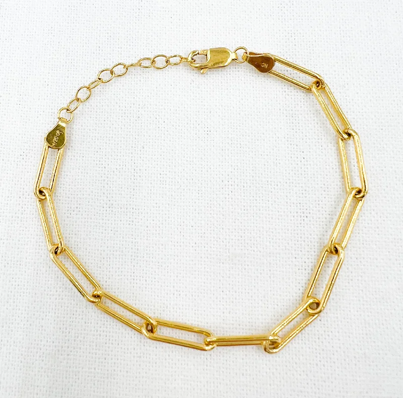 women stacking charm bracelets -14k Gold Filled Paperclip Flat Bracelet