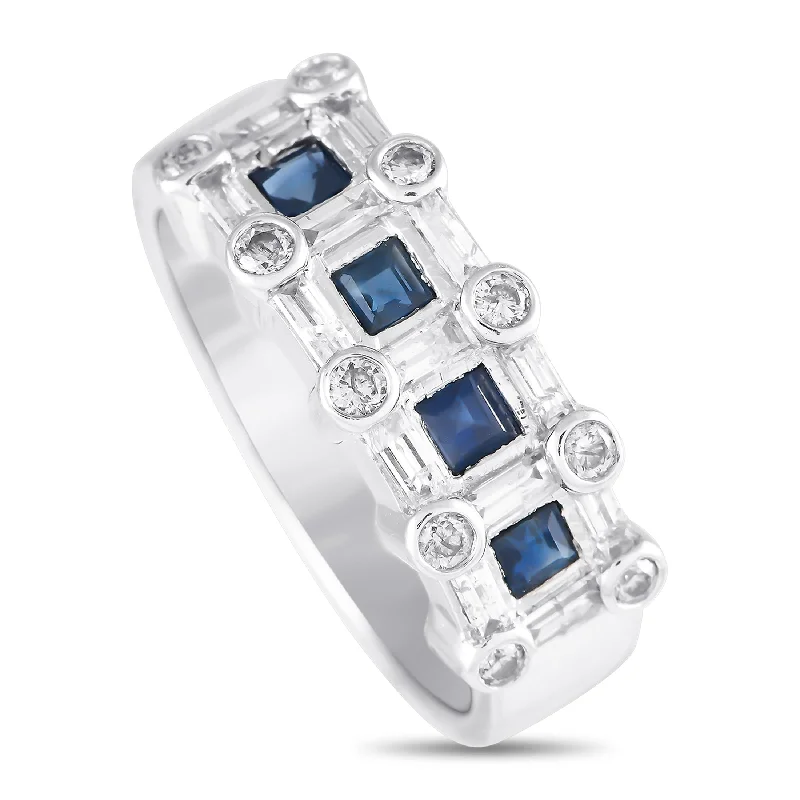 women engagement rings with side stones -LB Exclusive 14K White Gold 0.60ct Diamond and Sapphire Ring MF22-120324