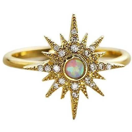 women custom rings -TAI Gold Starburst Ring with Opal Center