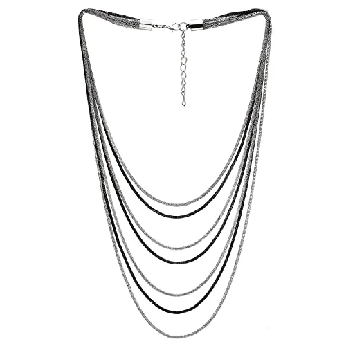 women minimalist gold necklaces -Silver Black Collar Statement Necklace Waterfall Multi-Strand Snake Chains Pendant, Minimalist