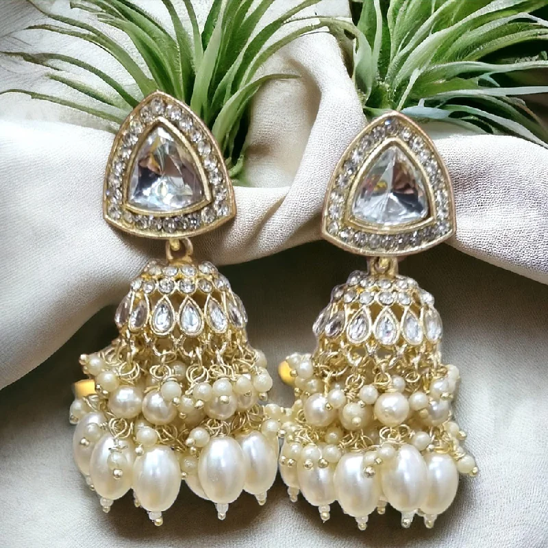 women modern earrings -Naitika Arts Gold Plated Crystal Stone And Pearl Jhumki Earrings