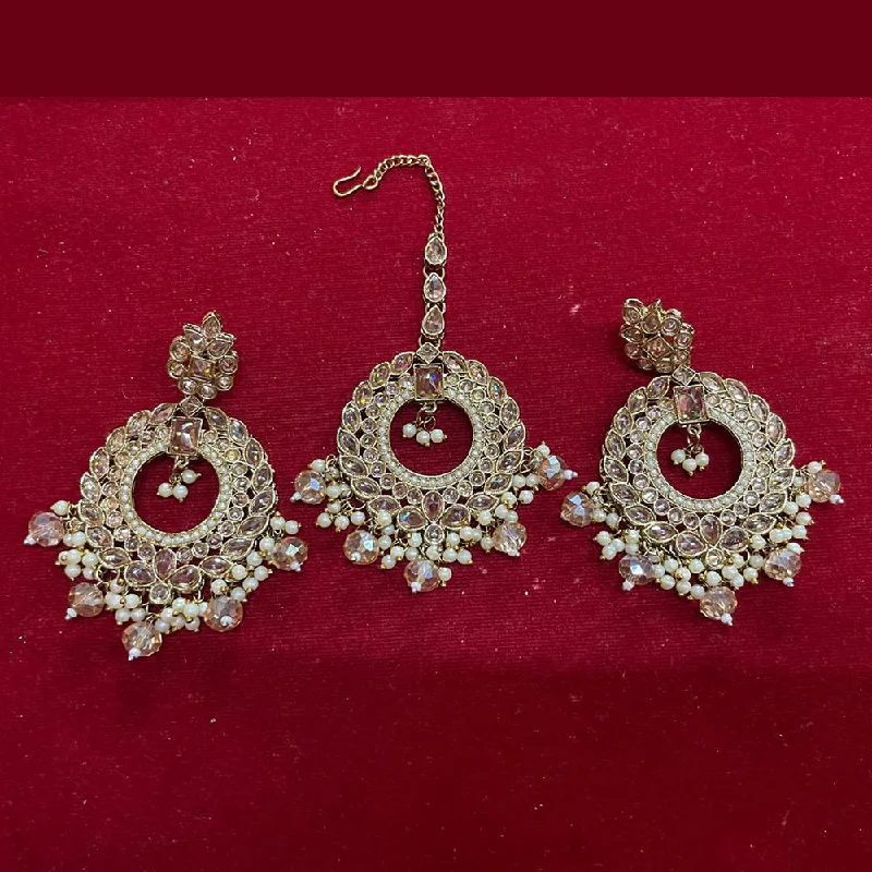 women chain earrings -Shree Chamunda Jewellers Gold Plated Crystal Stone And Pearls Earrings With Maangtikka