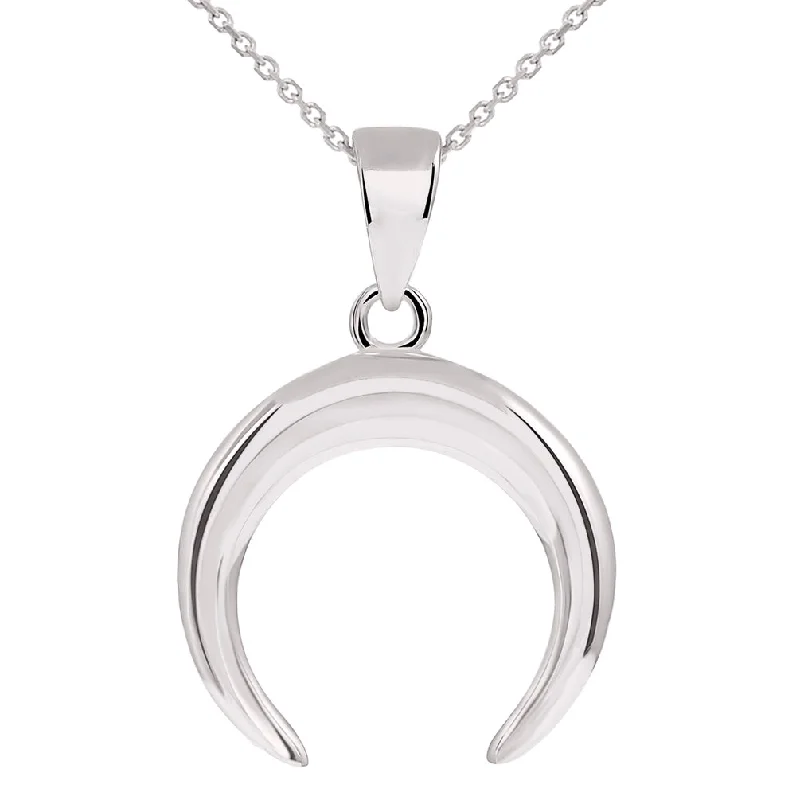 women long necklaces -14k White Gold Double Horn High Polished Crescent Moon Pendant Necklace