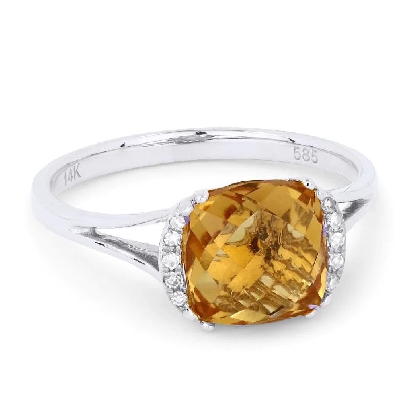 women stackable engagement rings -14K White Gold,citrine Ring