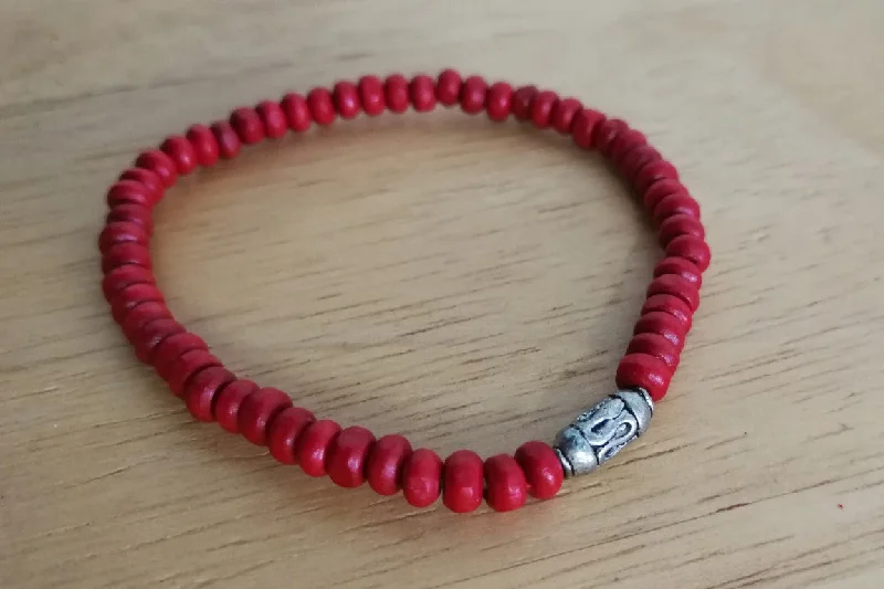 women handmade bracelets -Wooden Beaded Bracelet  (Red)