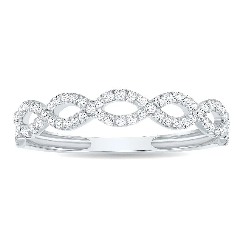 women ring sets -Women's 1/4 Carat Tw 3Mm Double Row Twisted Diamond Wedding Band In 10K White Gold