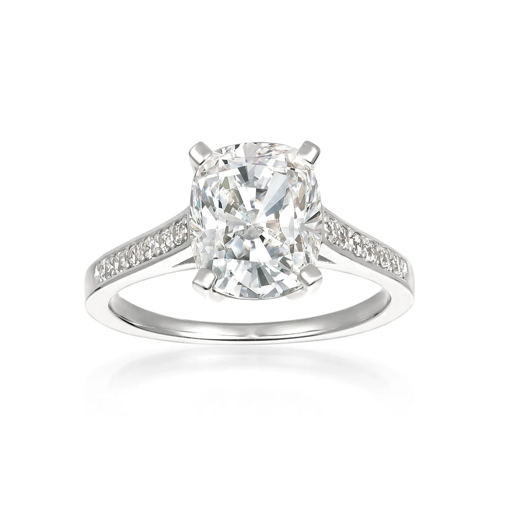 women emerald cut rings -CRISLU Radiant Cushion Cut Ring finished in Pure Platinum