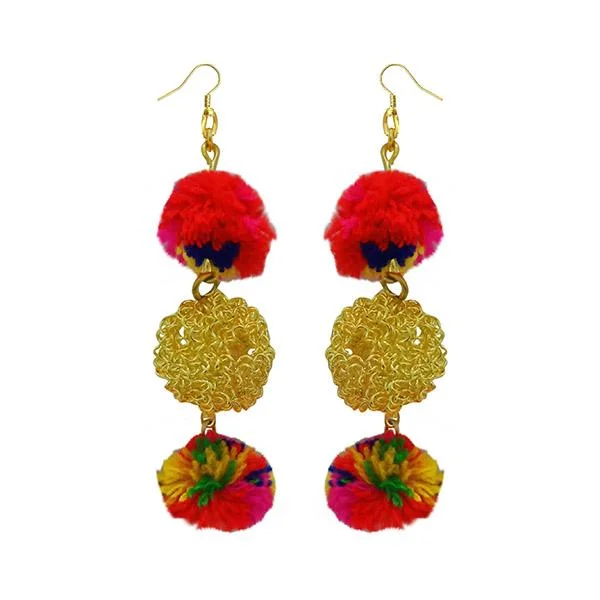 women silver hoop earrings -Tip Top Fashions Multicolor Pompom Thread Earrings - 1308347A