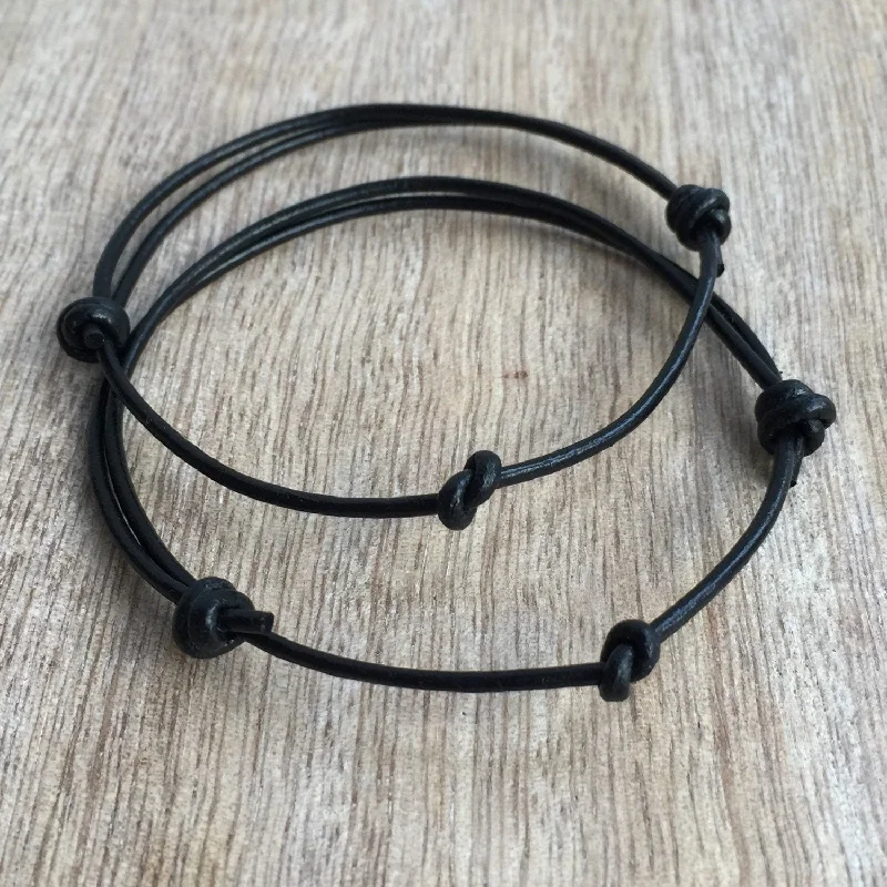 women adjustable bracelets -Eglin, Simple Bracelet, Couple Bracelets, His and her Bracelet, Black Leather Bracelet, Minimalist, Set of 2  LC001162