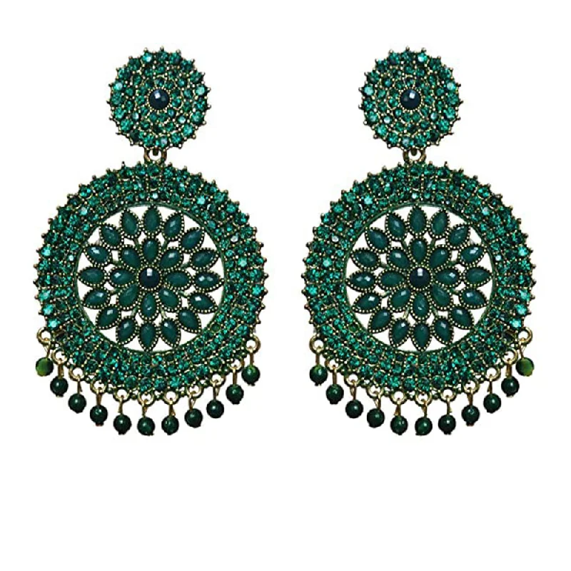 women vintage diamond earrings -Subhag Alankar Green Stone earrings for Girls and Women. Alloy Chandbali Earring