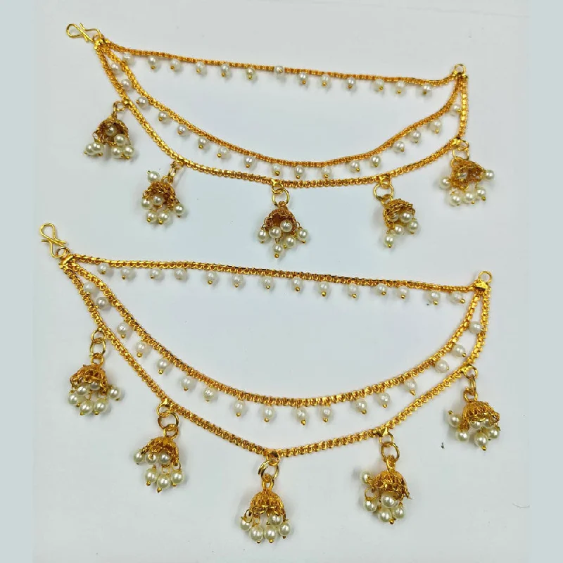 women rose gold earrings -Manisha Jewellery Gold Plated Pearls Kanchain