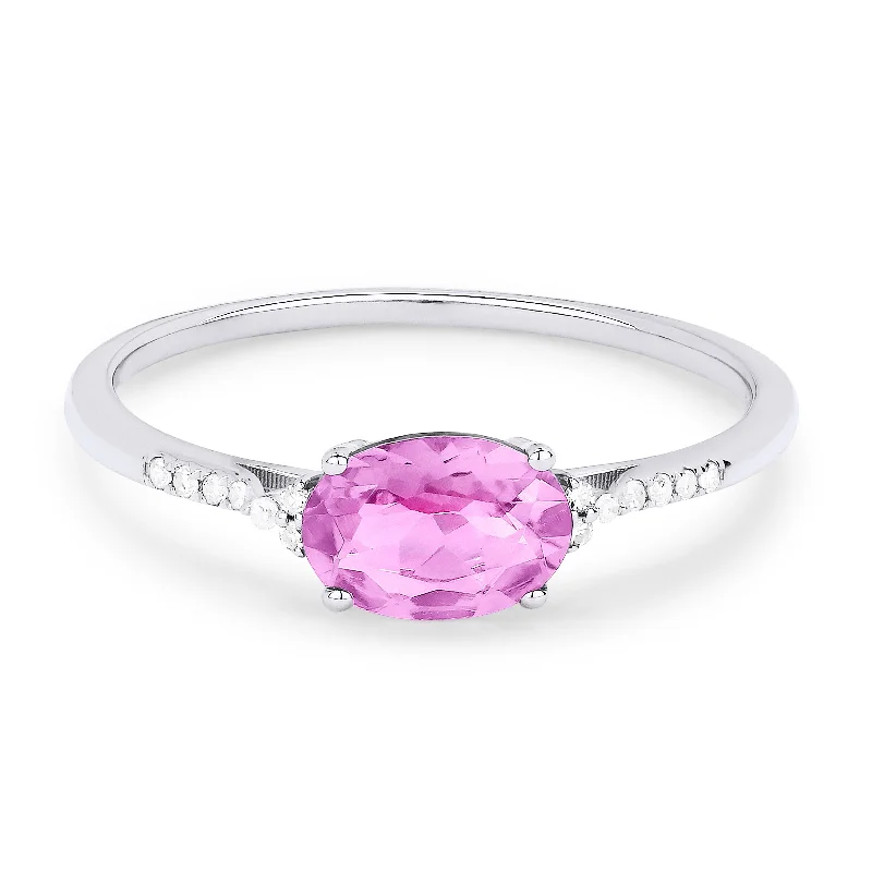 women princess cut engagement rings -14K White Gold,created Pink Sapphire Ring