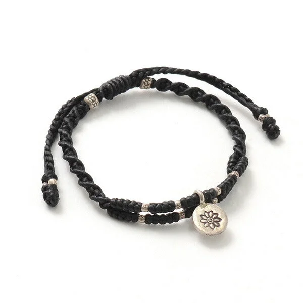 women thin bracelets -PHADUA / Wax Cord Silver Double-Strand Top Bracelet