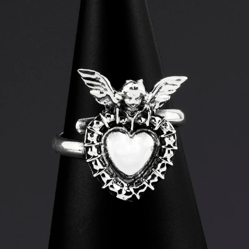 women vintage diamond rings -Taxco Silver Angel Heart Ring