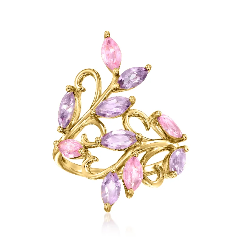 women heart-shaped engagement rings -Ross-Simons Amethyst and . Pink Sapphire Vine Ring in 14kt Yellow Gold