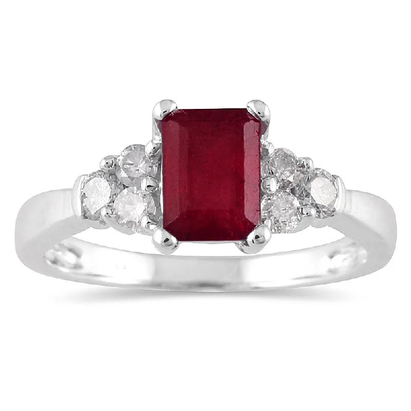 women sapphire engagement rings -Ruby And Diamond Ring 14K White Gold