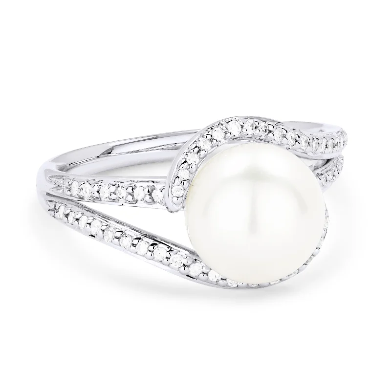 women cushion engagement rings -14K White Gold,pearl Ring