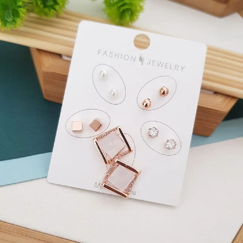 women colorful hoop earrings -Aamrapali Rose Gold Plated Austrian Stone Studs Earrings