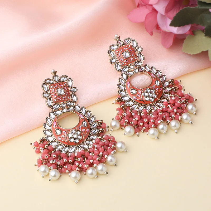 women heart earrings -Mahi Pink Meenakari Work Floral Chandbali Traditional Dangler Earrings with Crystals and Beads for Women (ER11098129GPin)