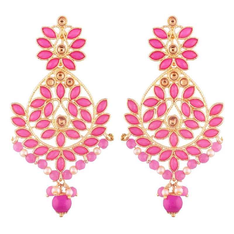 women heart-shaped earrings -Etnico Traditional Gold Plated Chandbali Earrings Encased With Faux Kundans For Women/Girls (E2494Q)