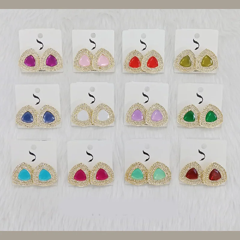 women hoop earrings -Dhwani Gold Plated Austrian Stone Studs Earrings (Assorted Color)