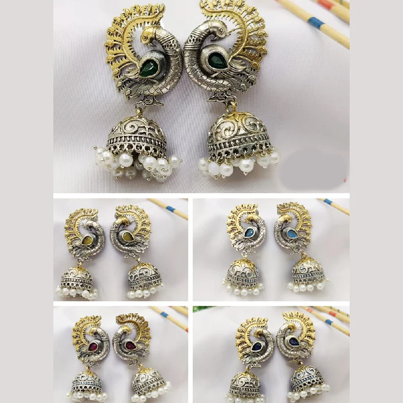 women diamond stud earrings -Fancyla 2 Tone Plated Pota Stone Jhumki Earrings