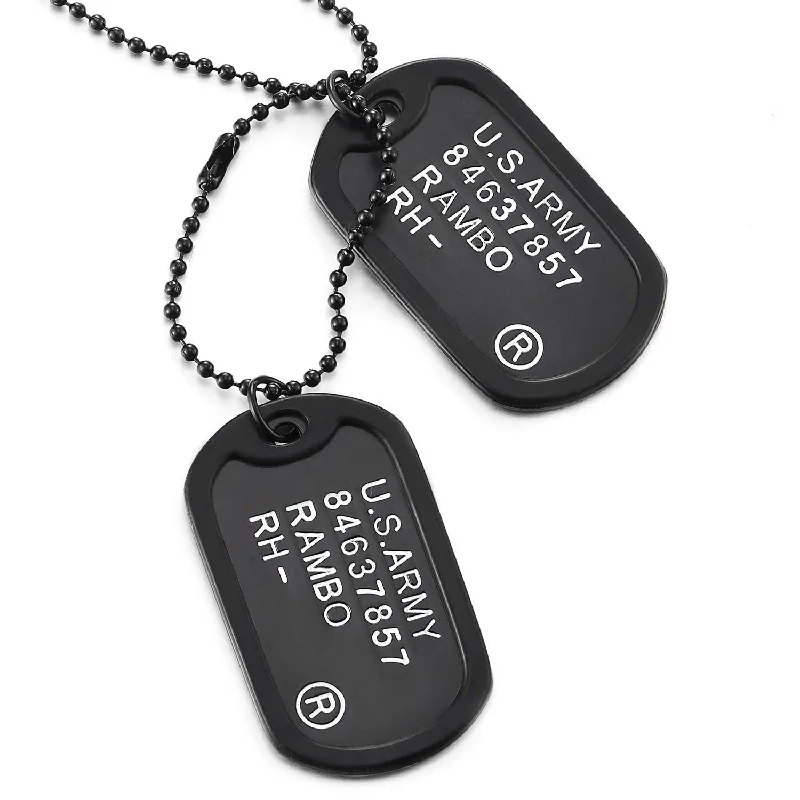 women custom necklaces -Two-Pieces Military Army Dog Tag with Black Silicone Mens Pendant Necklace, 28 inches Ball Chain