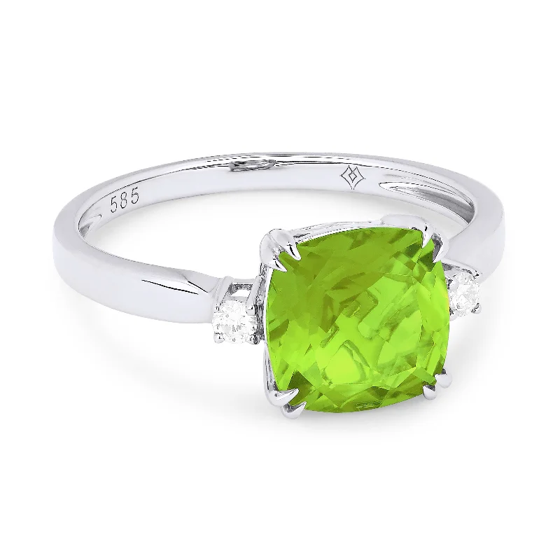 women men’s solitaire engagement rings -14K White Gold,peridot Ring