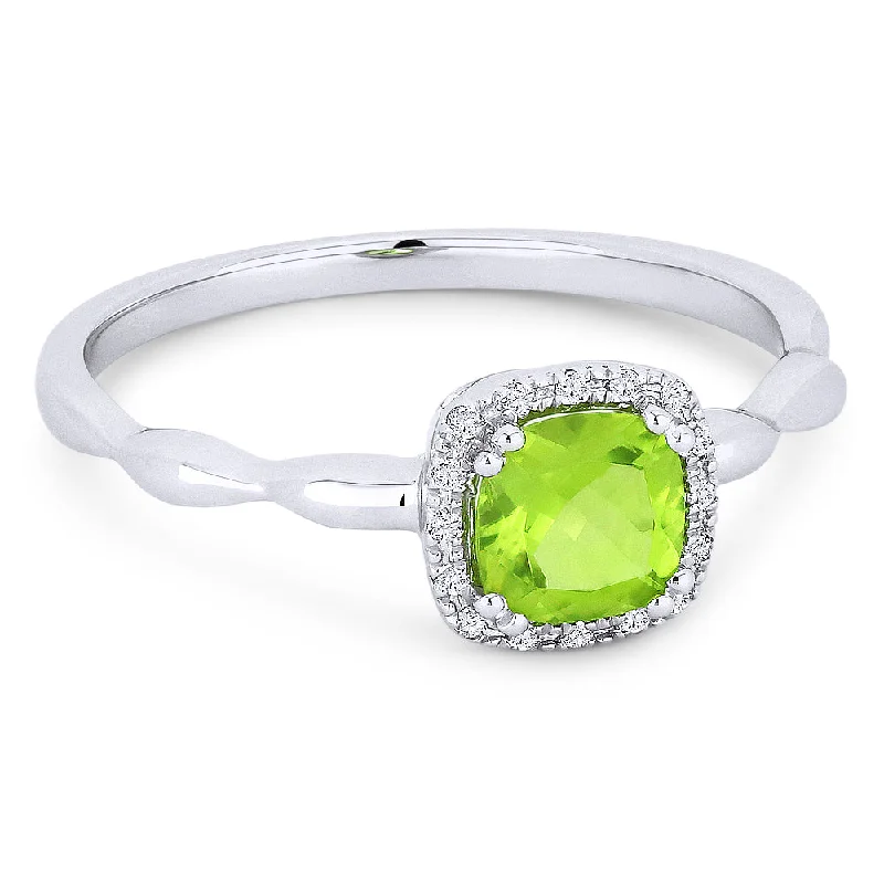 women colorful gemstone engagement rings -14K White Gold,peridot Ring