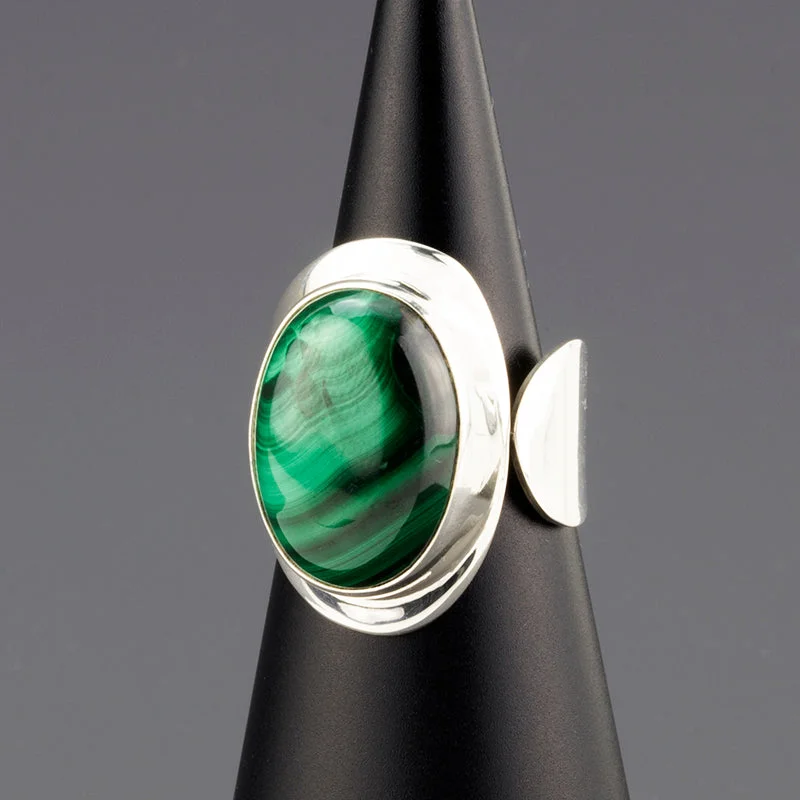 women halo rings -Sterling Silver Malachite Ring