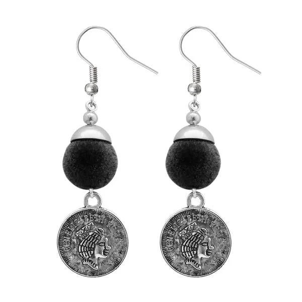 women sterling silver earrings -Jeweljunk Black Thread Silver Plated Dangler Earrings - 1310944E