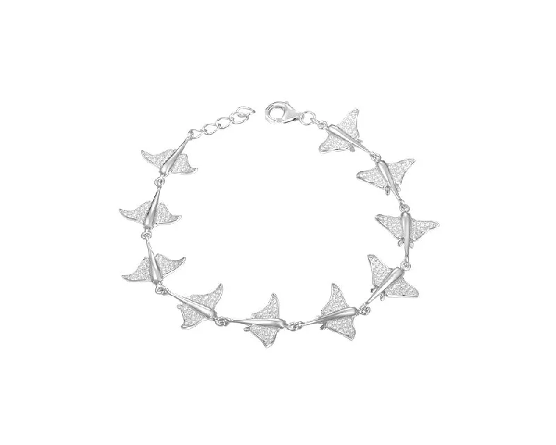 women minimalist bracelets -SOLID 925 STERLING SILVER HAWAIIAN STINGRAY FISH LINK BRACELET CZ RHODIUM 7 INCH