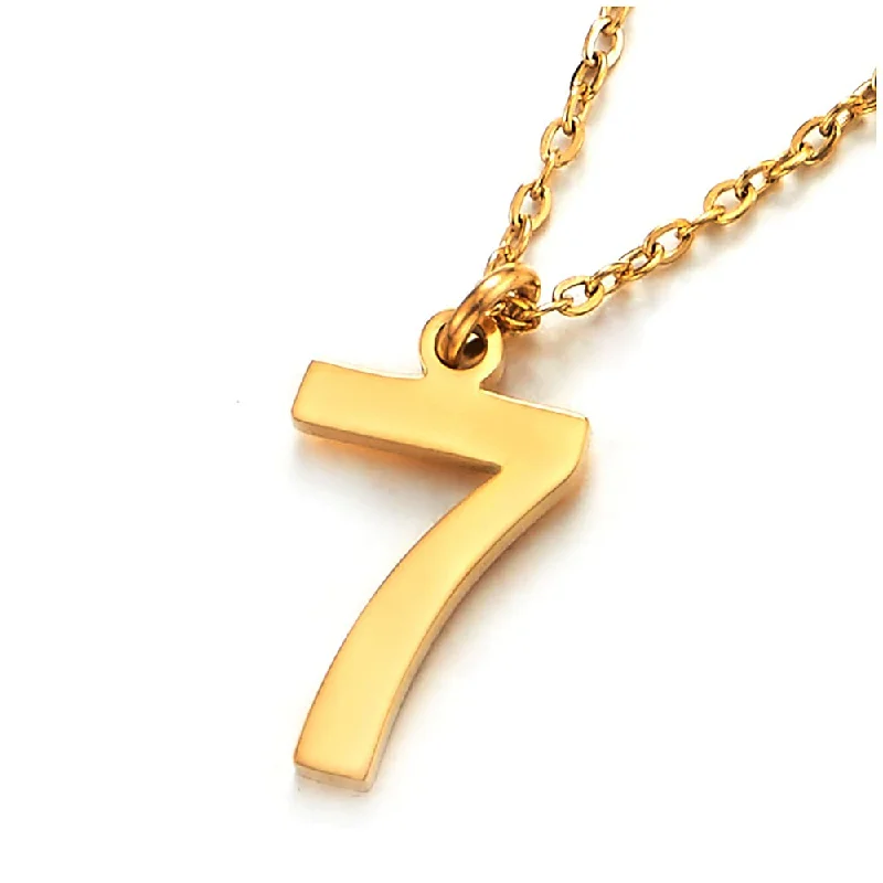 women boho necklaces -Womens Men Stainless Steel Gold Arabic Numerals Number 7 Pendant Necklace with Adjustable Rope Chain